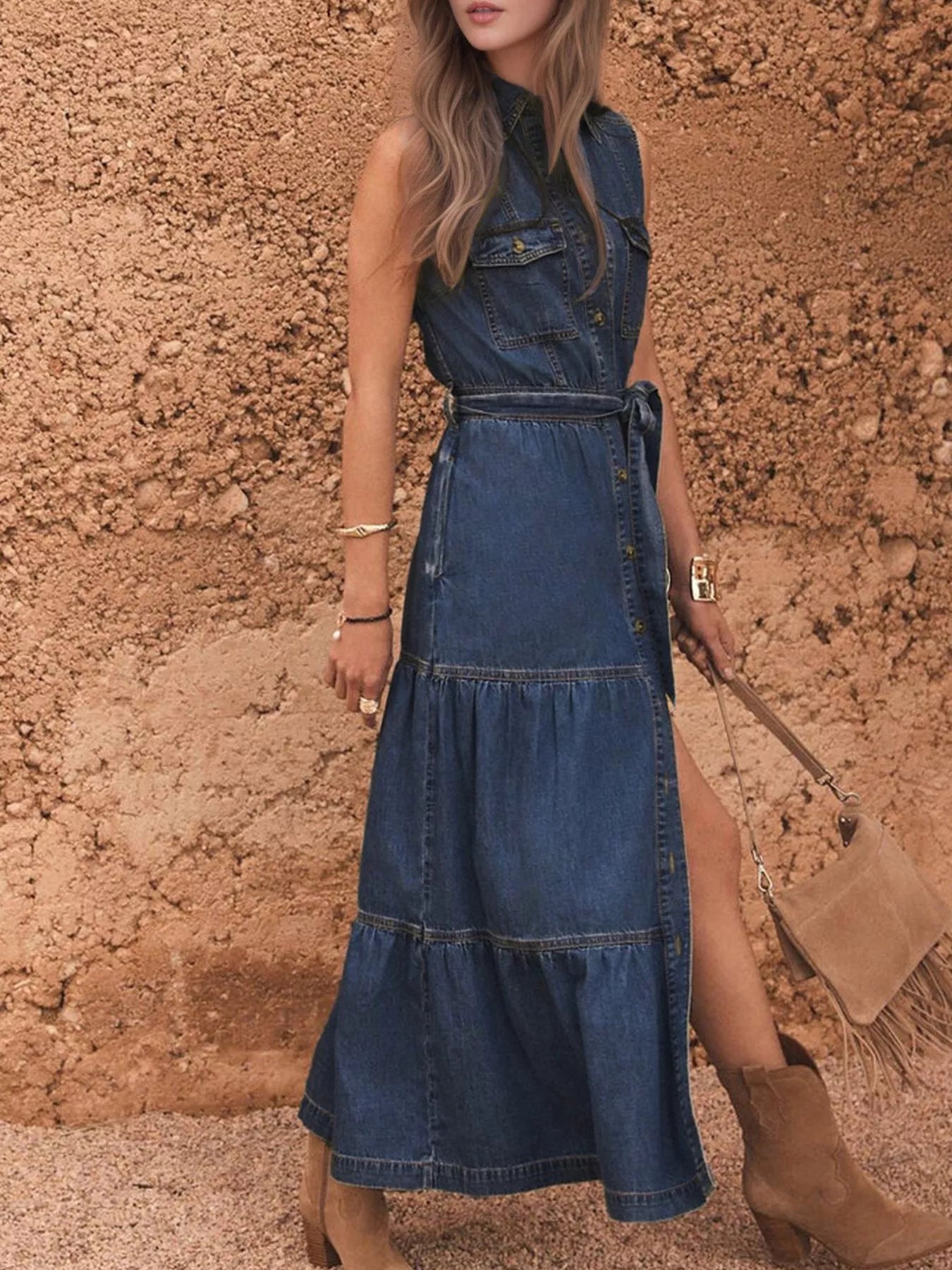 Catalina | Front-Button Denim Dress
