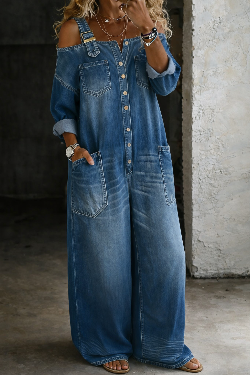 Sofía | Off-Shoulder Denim Jumpsuit