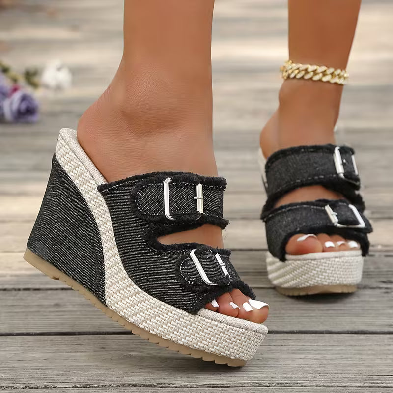 Atelier | Frayed-Edge Wedge Sandals
