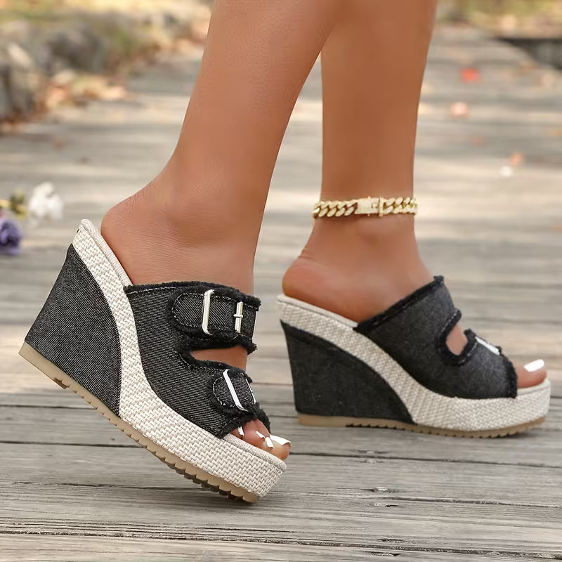 Atelier | Frayed-Edge Wedge Sandals