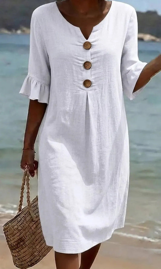 Soft-Cut Floral Print Dress – White – Zenith Moda