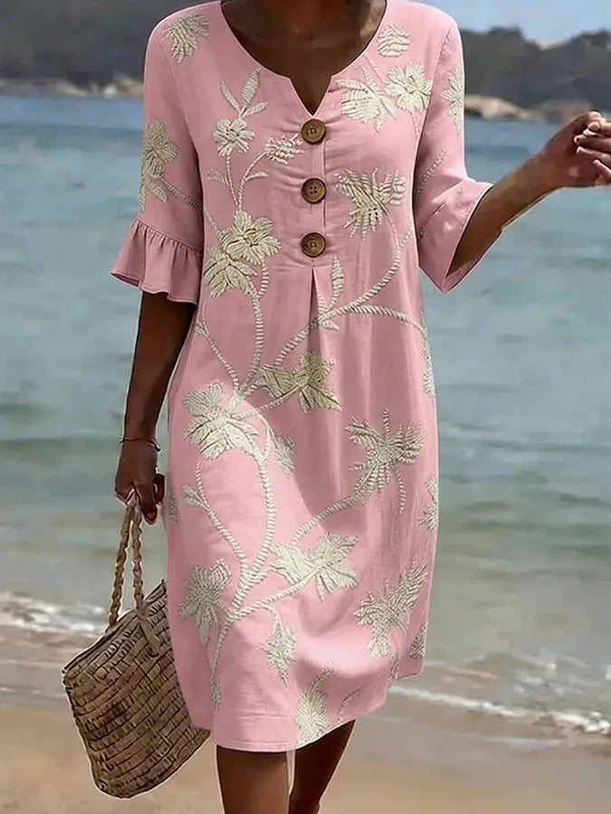 Floral Print Summer Dress – Pink – Zenith Moda