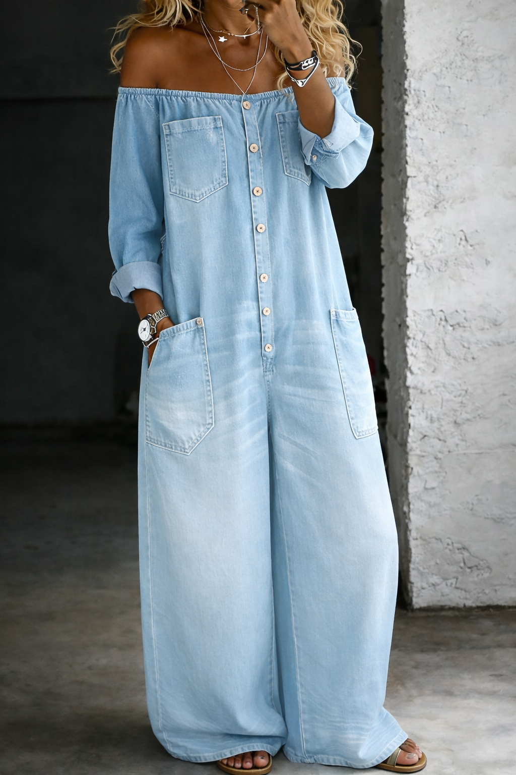 Elena | Off-Shoulder Long-Sleeve Jumpsuit