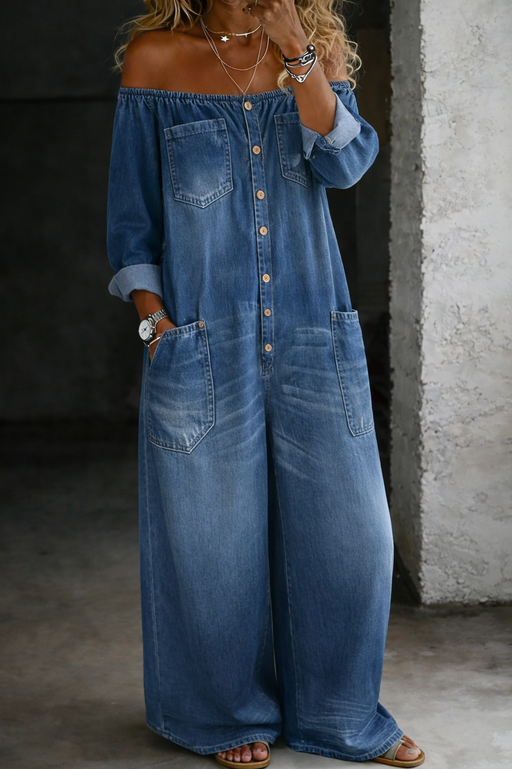 Elena | Off-Shoulder Long-Sleeve Jumpsuit