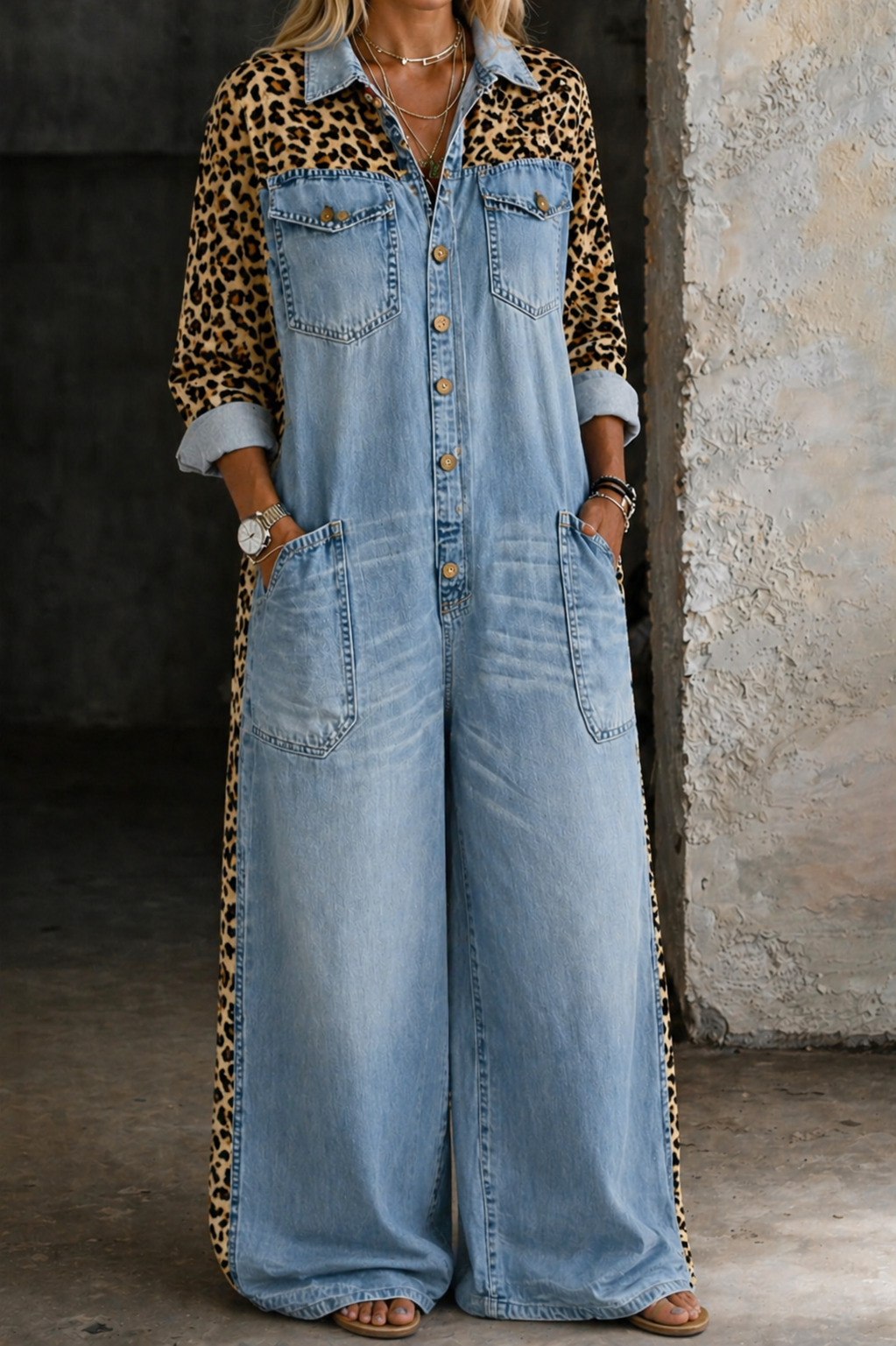 Amanda | One-Piece Shirt-Style Denim Jumpsuit