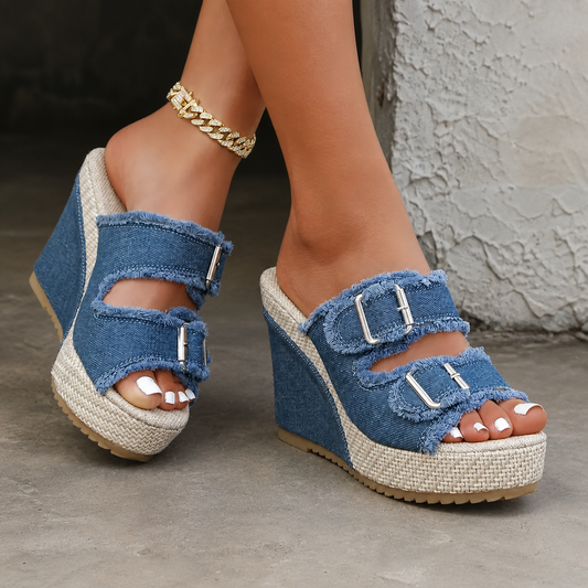 Atelier | Frayed-Edge Wedge Sandals
