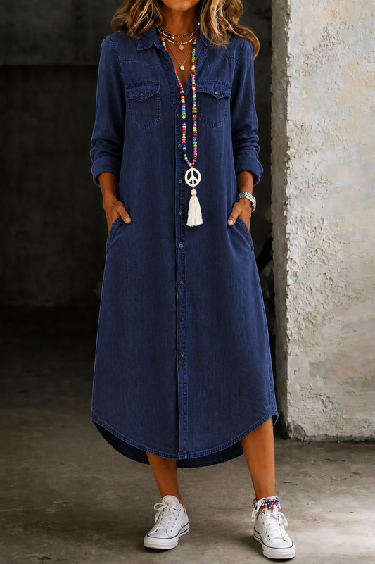 Elena | Long Casual Chic Denim Shirt Dress
