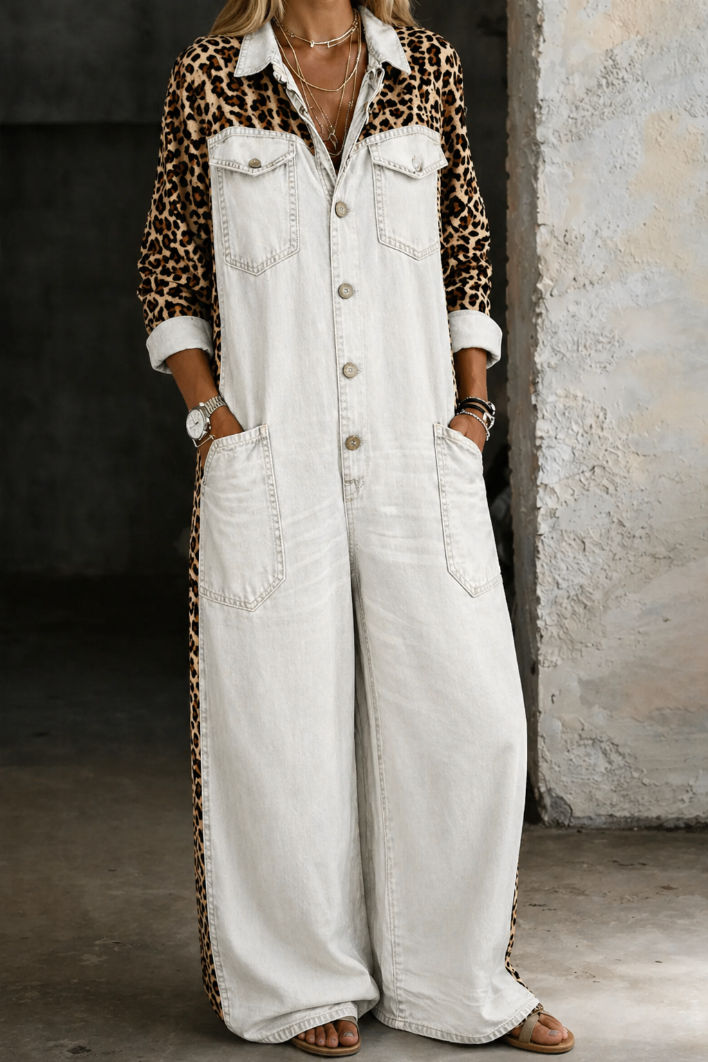 Amanda | One-Piece Shirt-Style Denim Jumpsuit