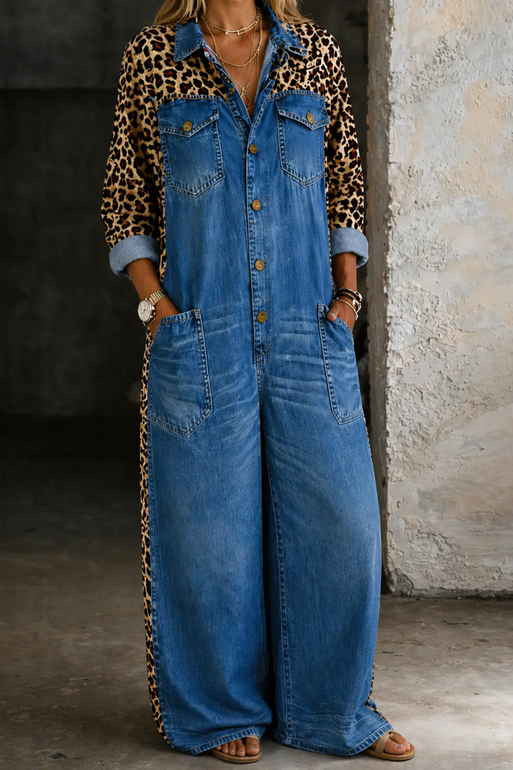 Amanda | One-Piece Shirt-Style Denim Jumpsuit