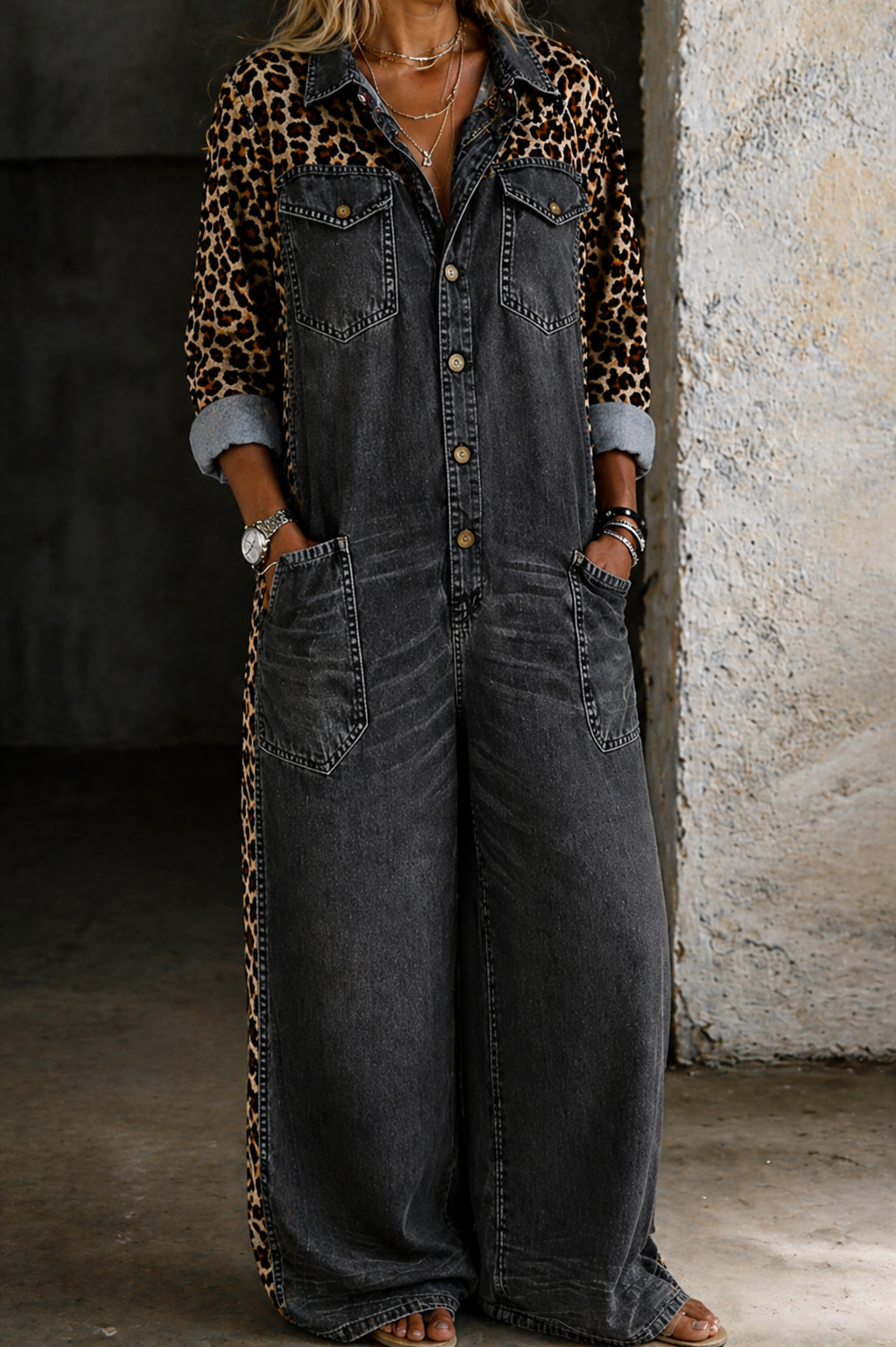 Amanda | One-Piece Shirt-Style Denim Jumpsuit