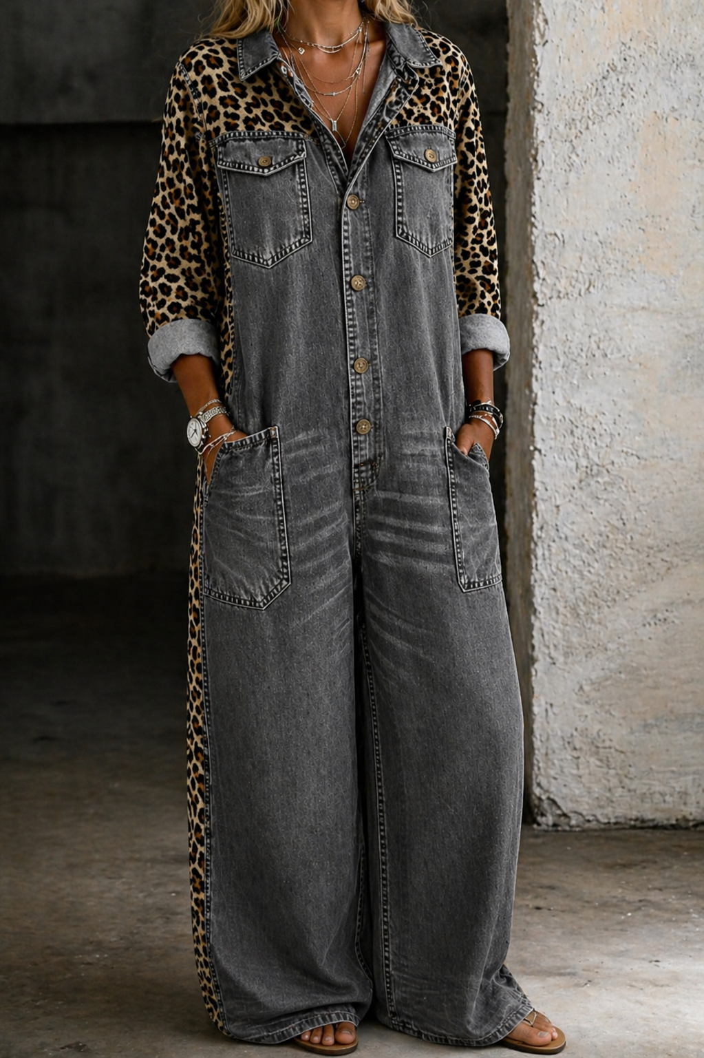 Amanda | One-Piece Shirt-Style Denim Jumpsuit