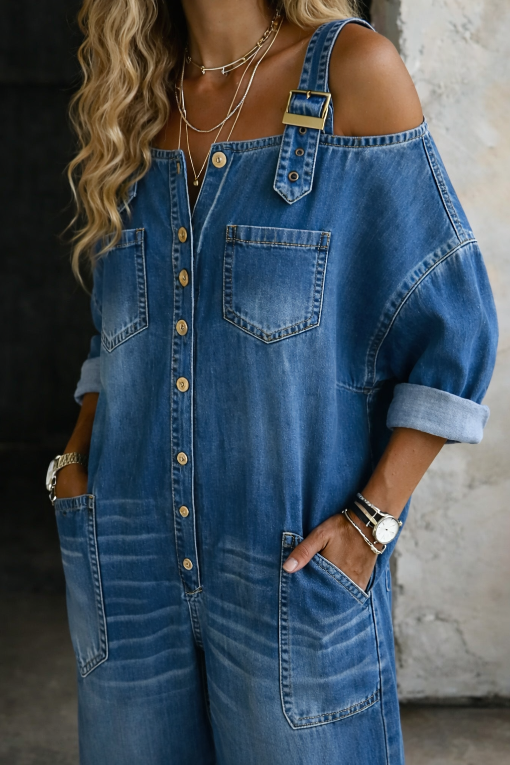 Sofía | Off-Shoulder Denim Jumpsuit