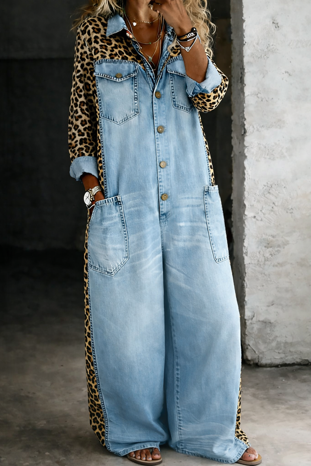 Amanda | One-Piece Shirt-Style Denim Jumpsuit