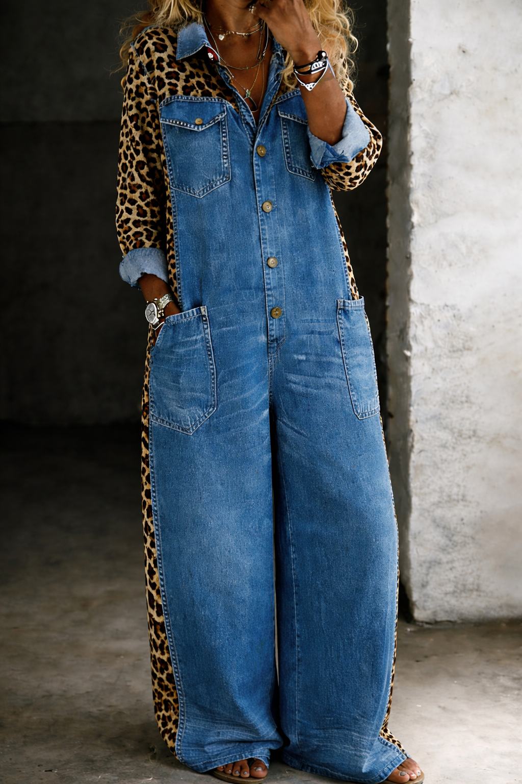 Amanda | One-Piece Shirt-Style Denim Jumpsuit