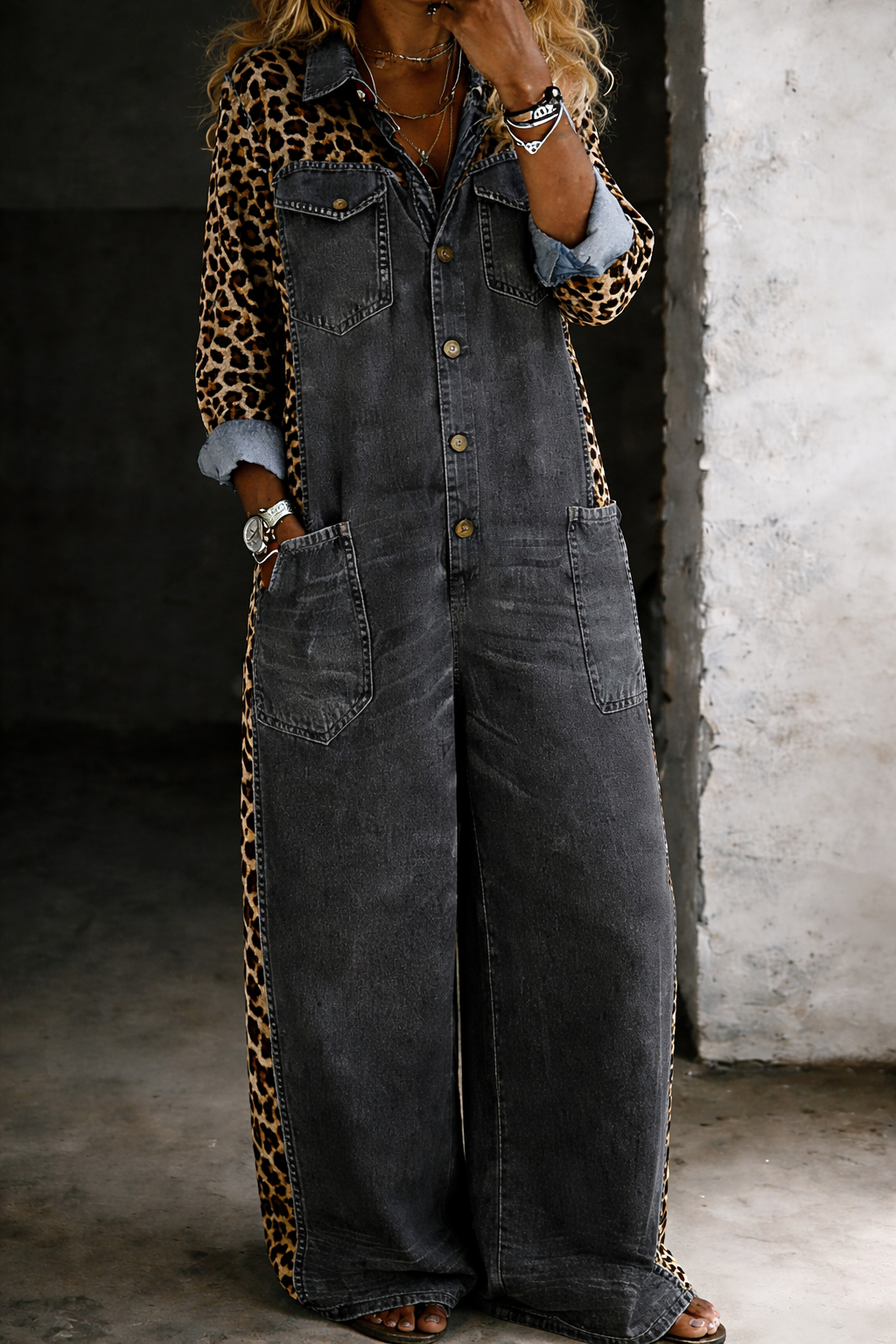 Amanda | One-Piece Shirt-Style Denim Jumpsuit