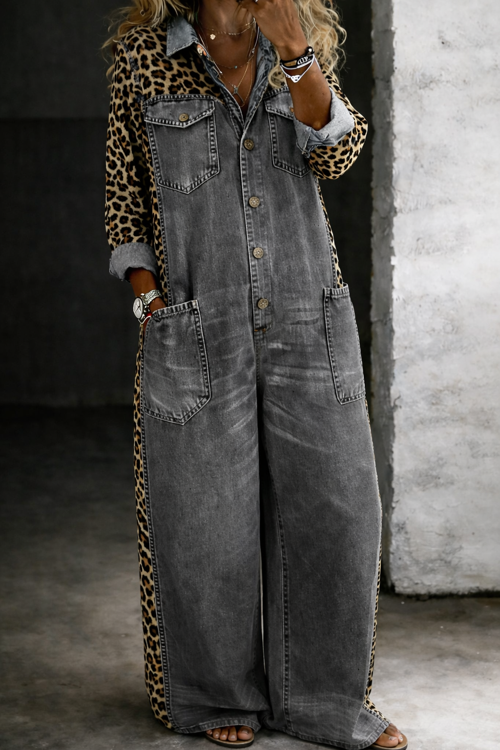Amanda | One-Piece Shirt-Style Denim Jumpsuit