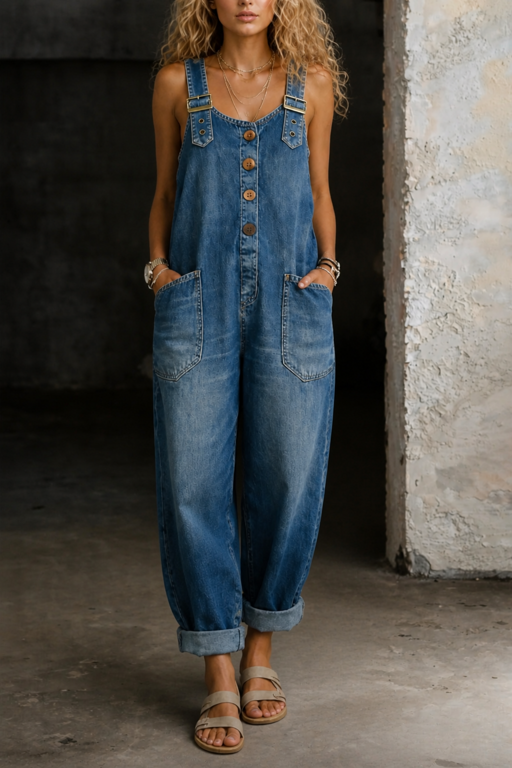 Moxelle | Denim Overall-Style Jumpsuit