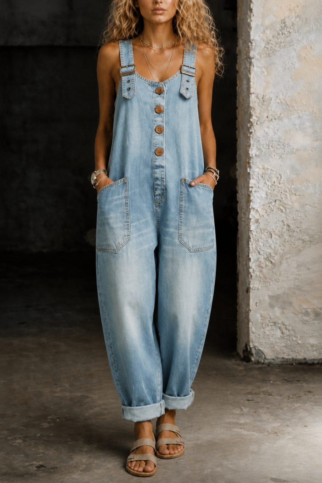Moxelle | Denim Overall-Style Jumpsuit