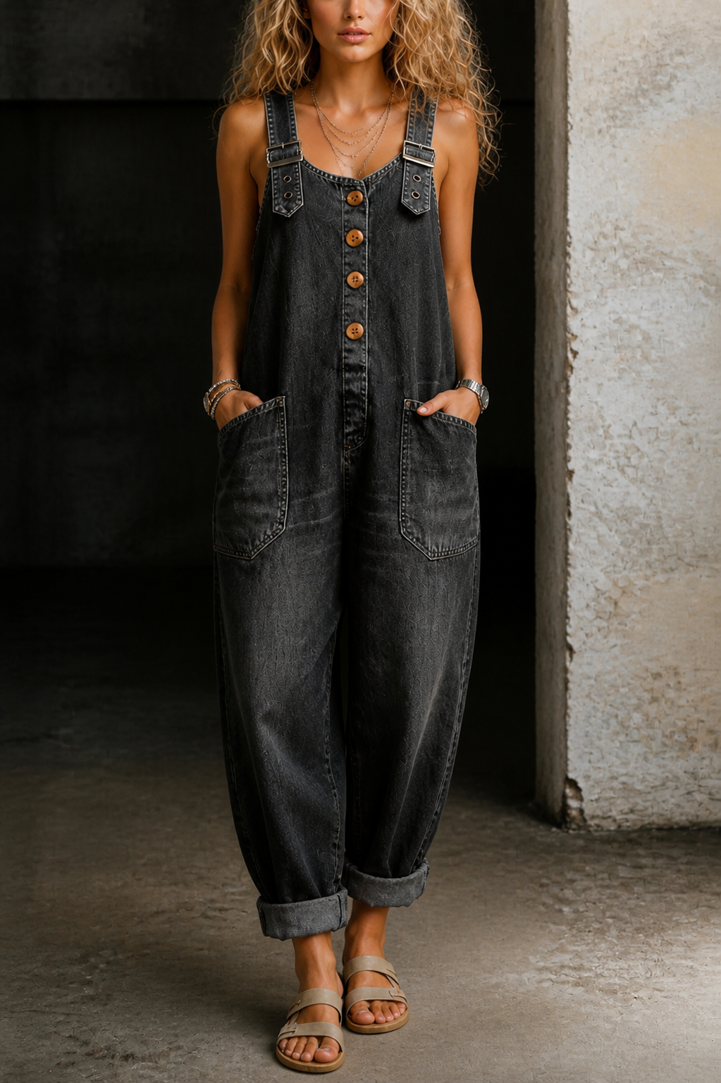 Moxelle | Denim Overall-Style Jumpsuit