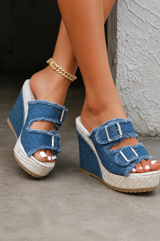 Atelier | Frayed-Edge Wedge Sandals