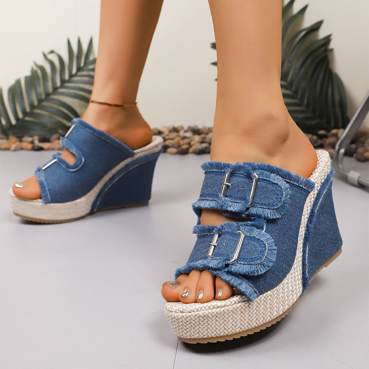 Atelier | Frayed-Edge Wedge Sandals