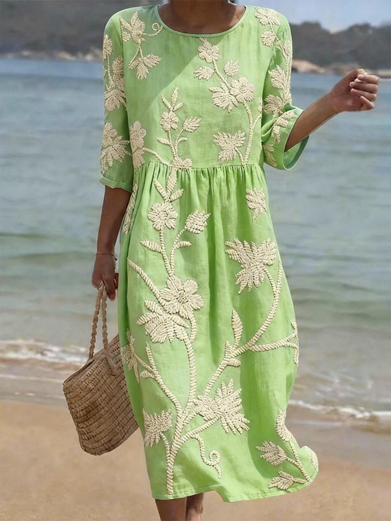 Soft-Cut Floral Print Dress – Green – Zenith Moda