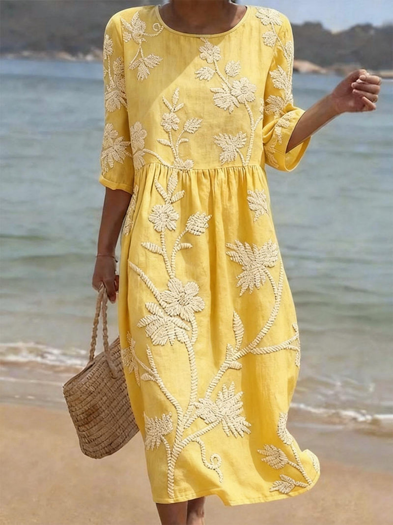 Floral Print Casual Dress – Yellow – Zenith Moda