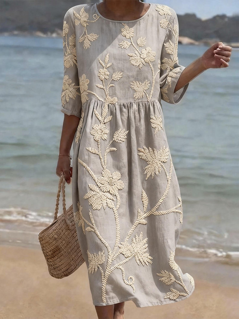 Floral Print Button-Front Dress – Grey – Zenith Moda