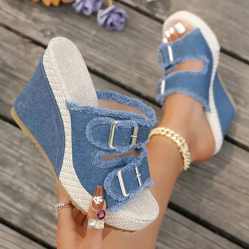 Atelier | Frayed-Edge Wedge Sandals