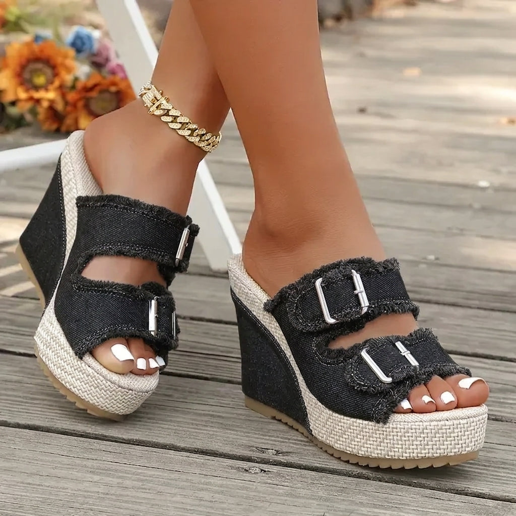 Atelier | Frayed-Edge Wedge Sandals