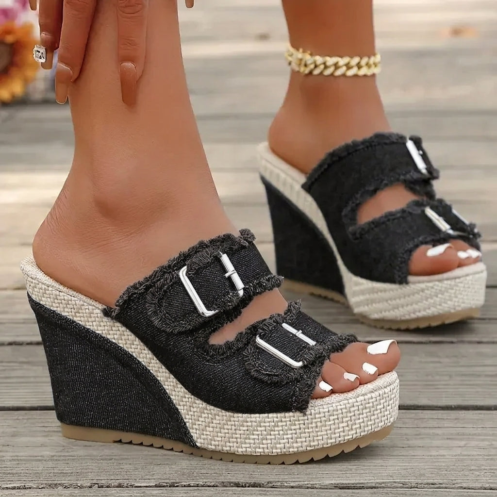 Atelier | Frayed-Edge Wedge Sandals