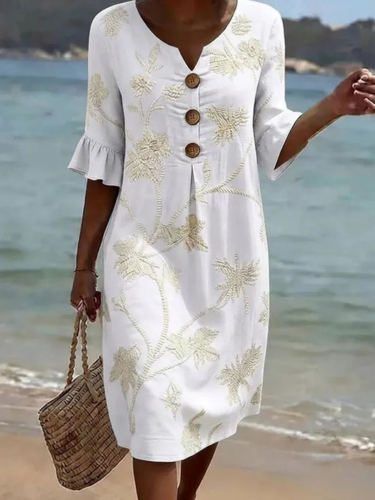 Floral Print Summer Dress – White – Zenith Moda
