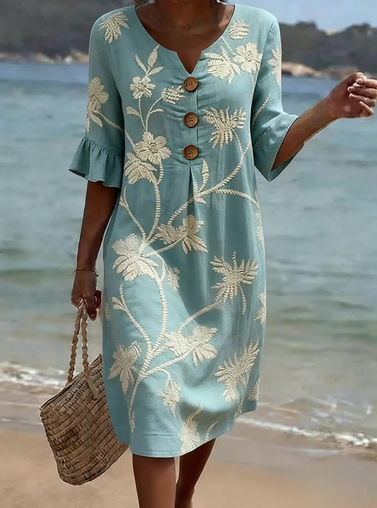 Lightweight Floral Print Day Dress – Blue – Zenith Moda