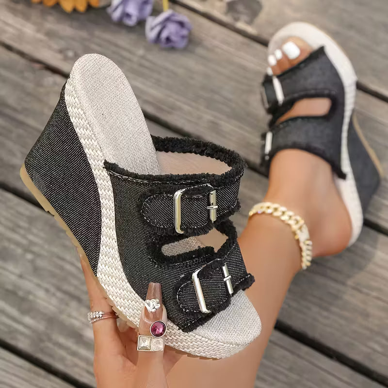 Atelier | Frayed-Edge Wedge Sandals