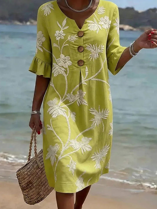 Lightweight Floral Print Day Dress – Yellow – Zenith Moda