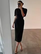 Vestido Capella -Vestido Midi Casual-Chic con Hombros Estructurados