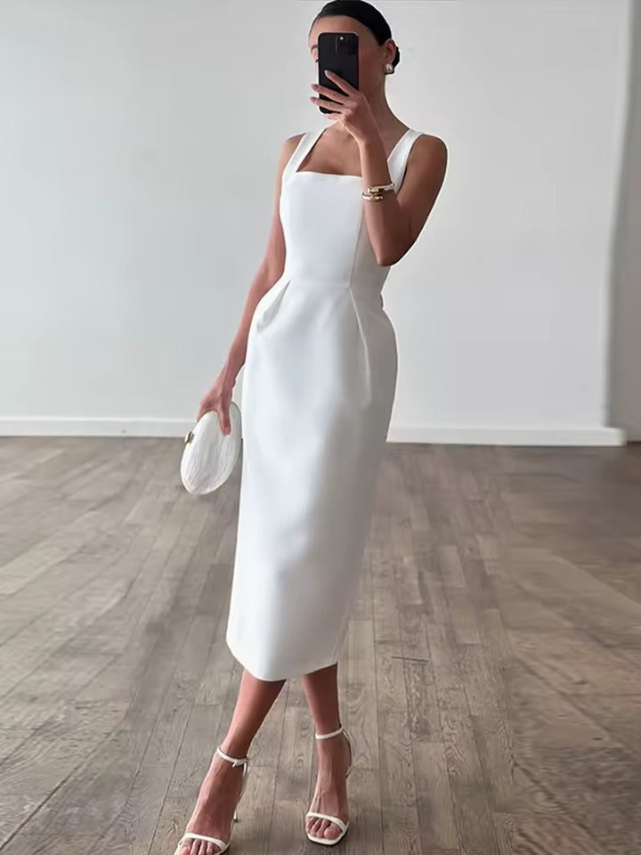Vestido Capella -Vestido Midi Casual-Chic con Hombros Estructurados