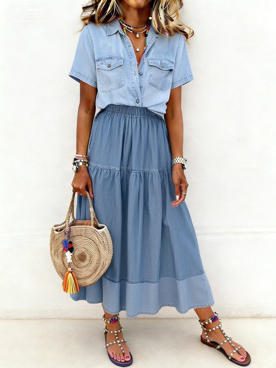 Sara | Denim Skirt with Elastic Waist
