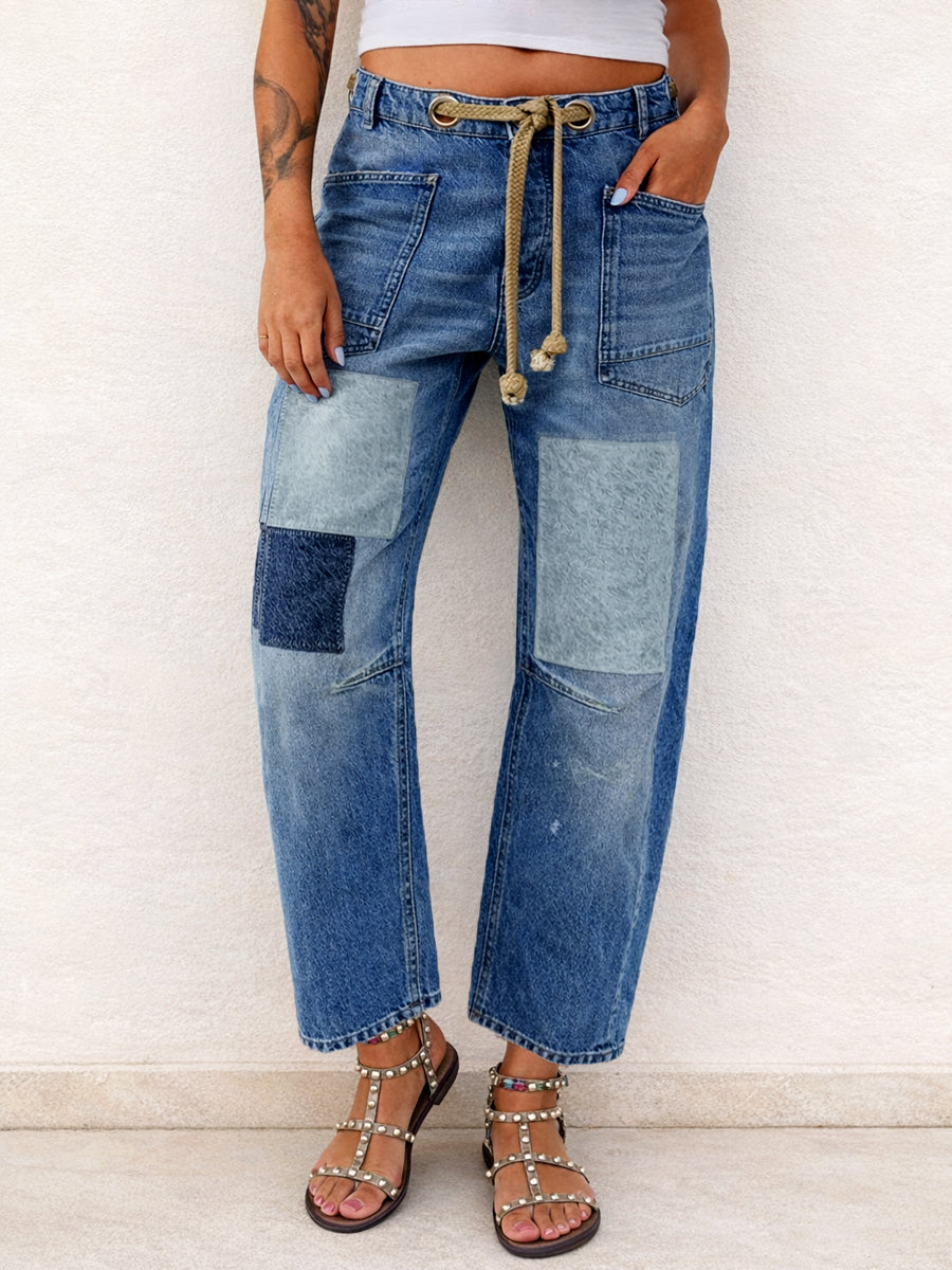 Margarita | Patchwork Jeans with Adjustable Drawstring