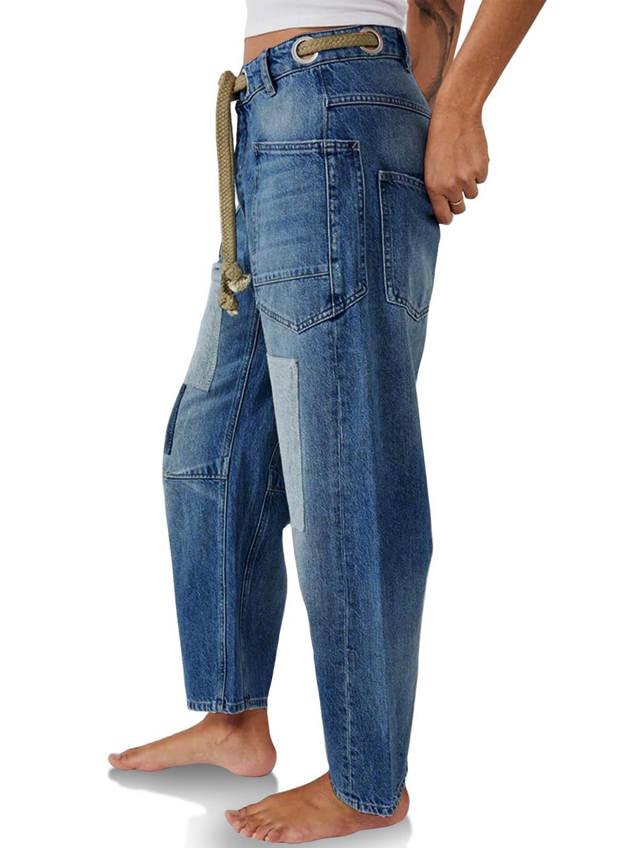 Margarita | Patchwork Jeans with Adjustable Drawstring