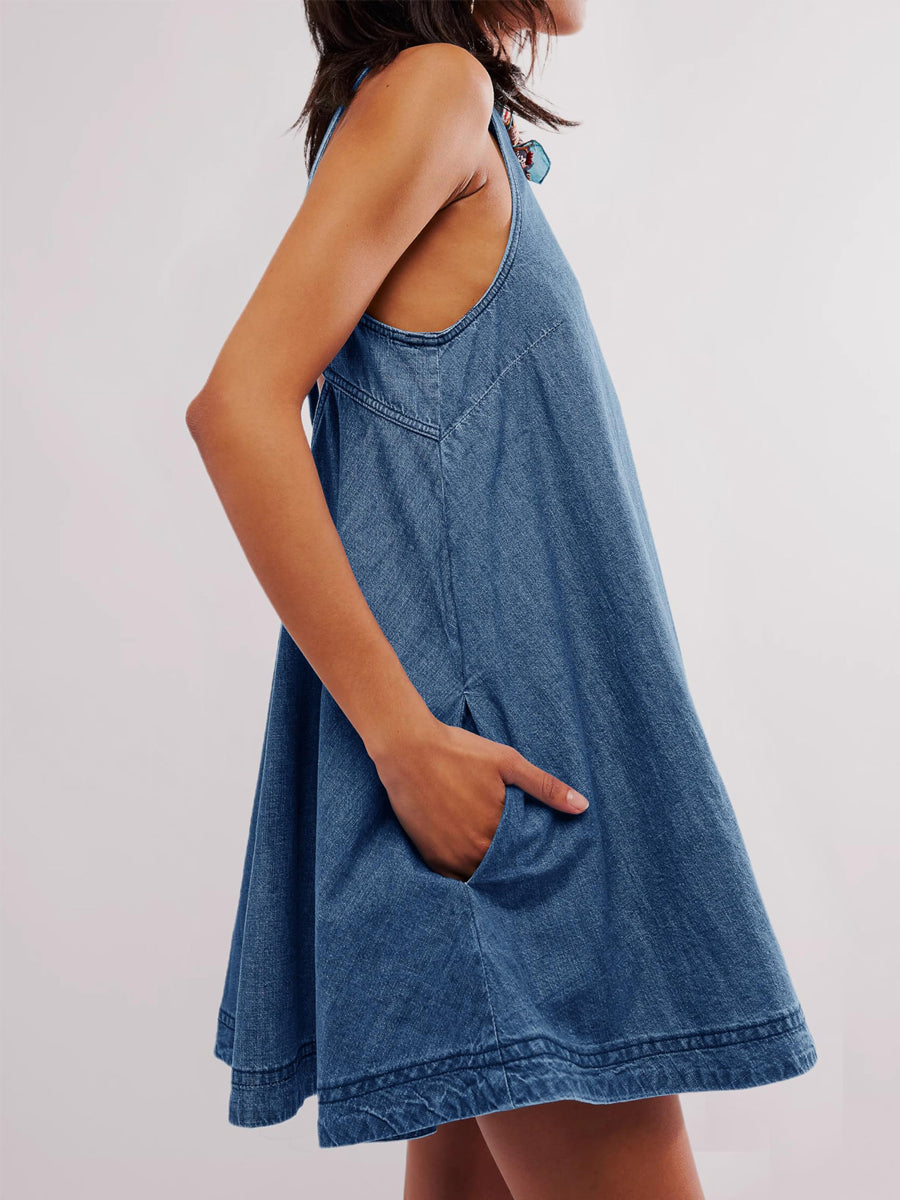 Nancy | Sleeveless Backless Mini Denim Dress